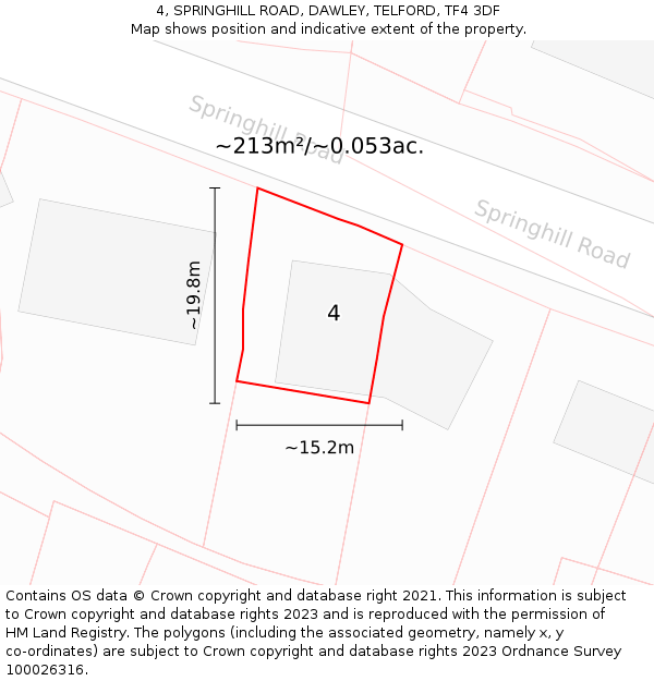 4, SPRINGHILL ROAD, DAWLEY, TELFORD, TF4 3DF: Plot and title map