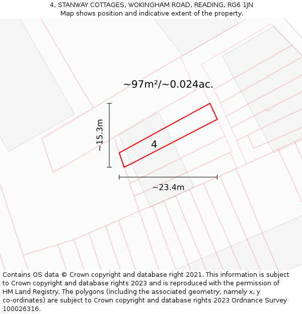 4, STANWAY COTTAGES, WOKINGHAM ROAD, READING, RG6 1JN: Plot and title map