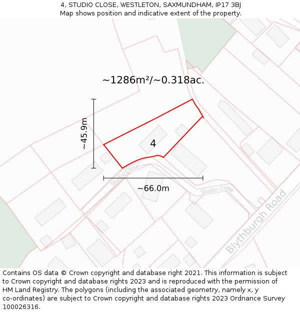 4, STUDIO CLOSE, WESTLETON, SAXMUNDHAM, IP17 3BJ: Plot and title map