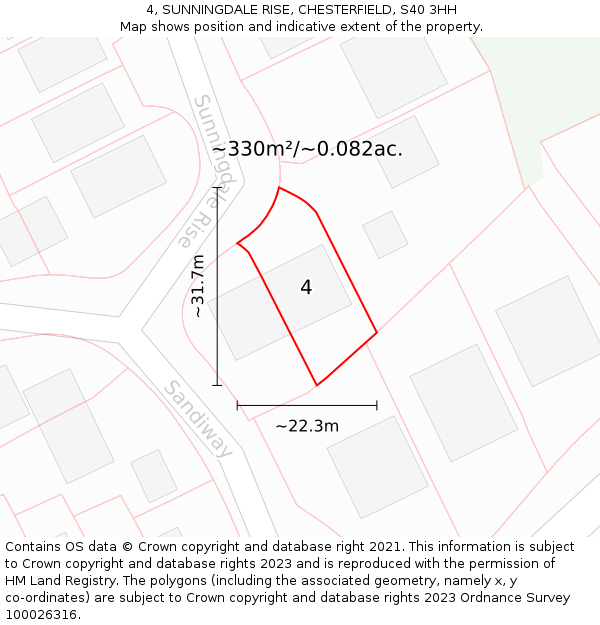 4, SUNNINGDALE RISE, CHESTERFIELD, S40 3HH: Plot and title map