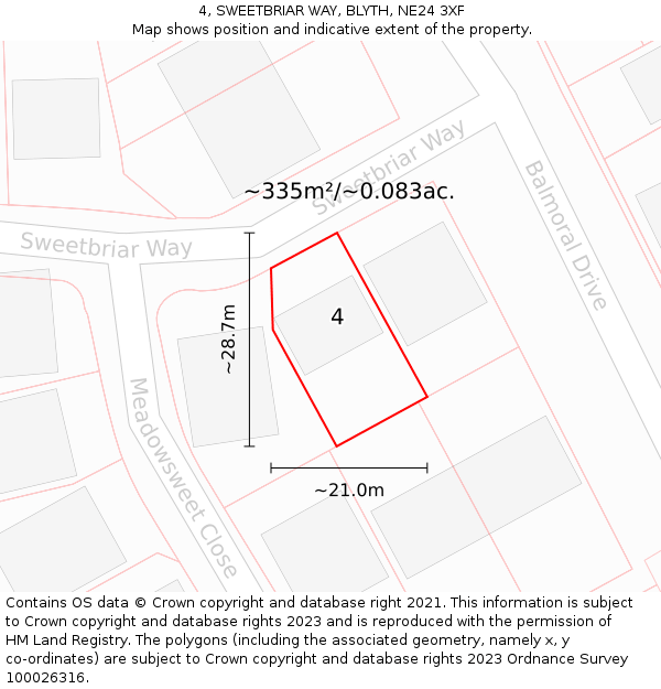 4, SWEETBRIAR WAY, BLYTH, NE24 3XF: Plot and title map
