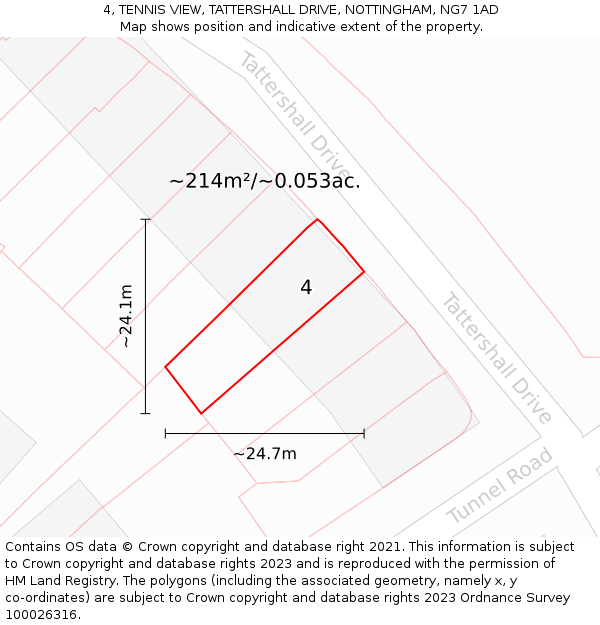 4, TENNIS VIEW, TATTERSHALL DRIVE, NOTTINGHAM, NG7 1AD: Plot and title map