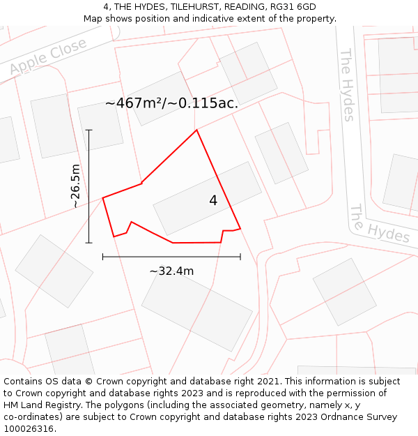 4, THE HYDES, TILEHURST, READING, RG31 6GD: Plot and title map