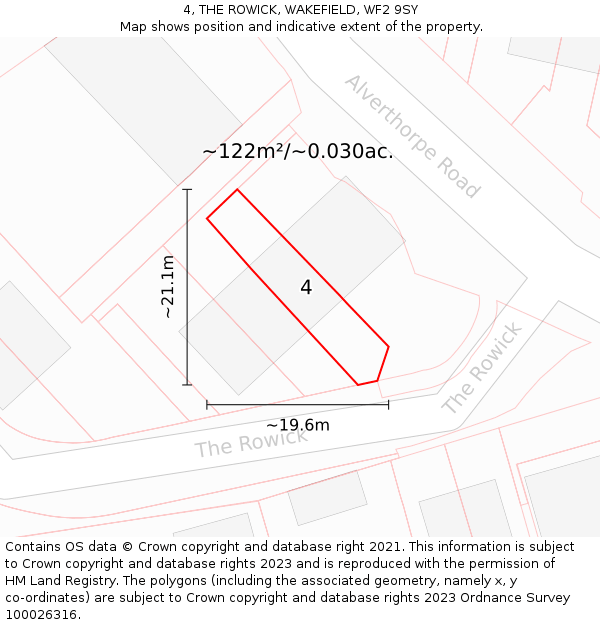 4, THE ROWICK, WAKEFIELD, WF2 9SY: Plot and title map