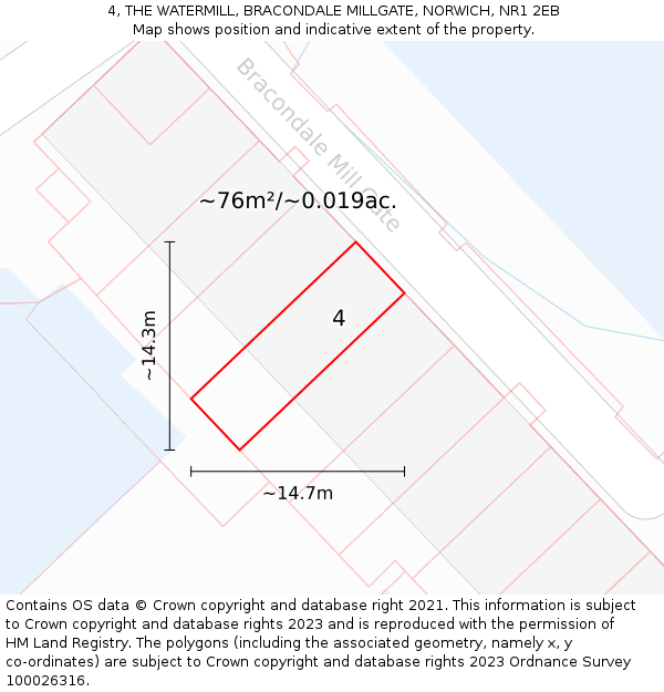 4, THE WATERMILL, BRACONDALE MILLGATE, NORWICH, NR1 2EB: Plot and title map