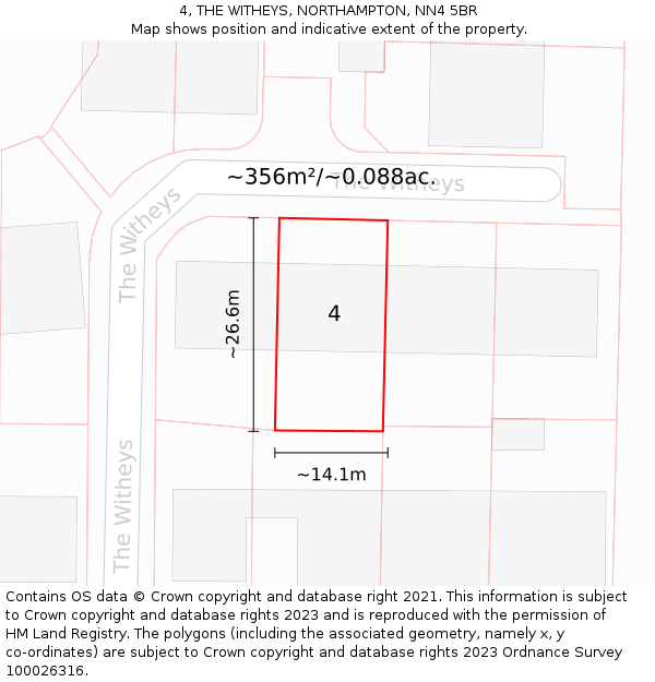 4, THE WITHEYS, NORTHAMPTON, NN4 5BR: Plot and title map