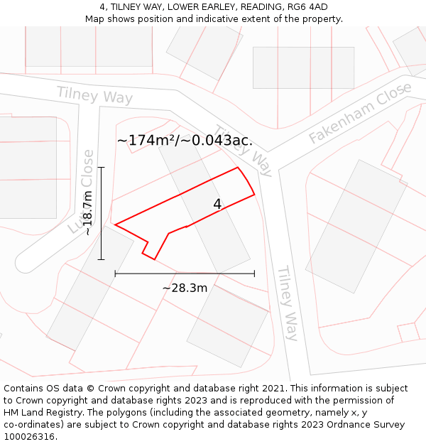 4, TILNEY WAY, LOWER EARLEY, READING, RG6 4AD: Plot and title map