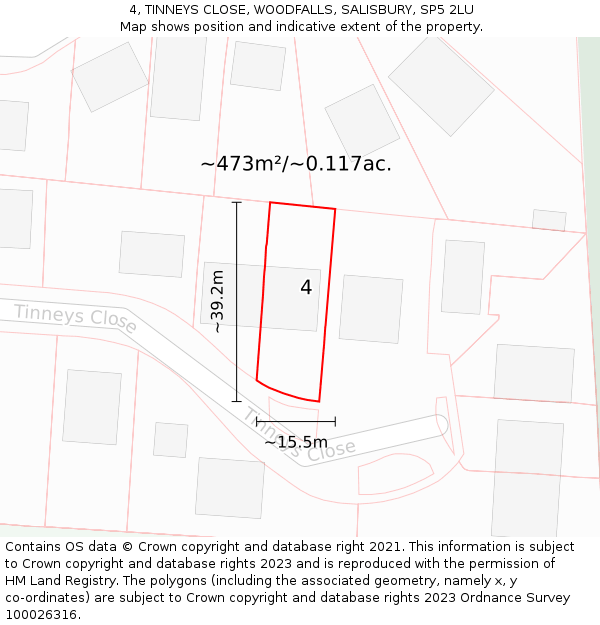 4, TINNEYS CLOSE, WOODFALLS, SALISBURY, SP5 2LU: Plot and title map