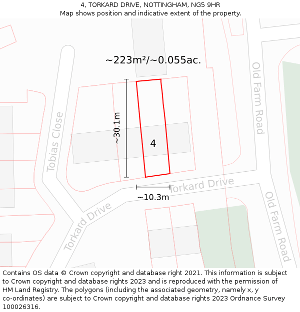 4, TORKARD DRIVE, NOTTINGHAM, NG5 9HR: Plot and title map