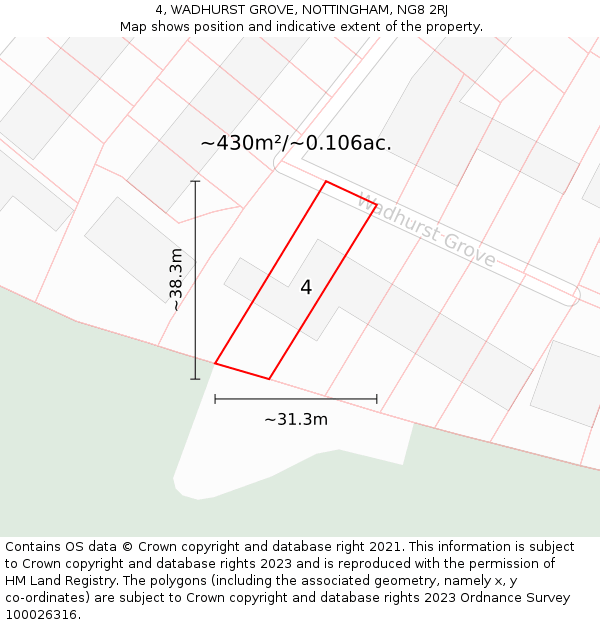 4, WADHURST GROVE, NOTTINGHAM, NG8 2RJ: Plot and title map