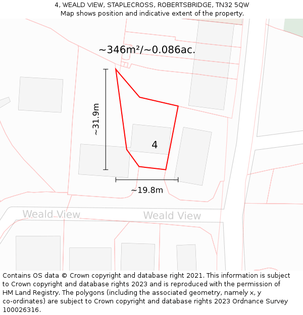 4, WEALD VIEW, STAPLECROSS, ROBERTSBRIDGE, TN32 5QW: Plot and title map