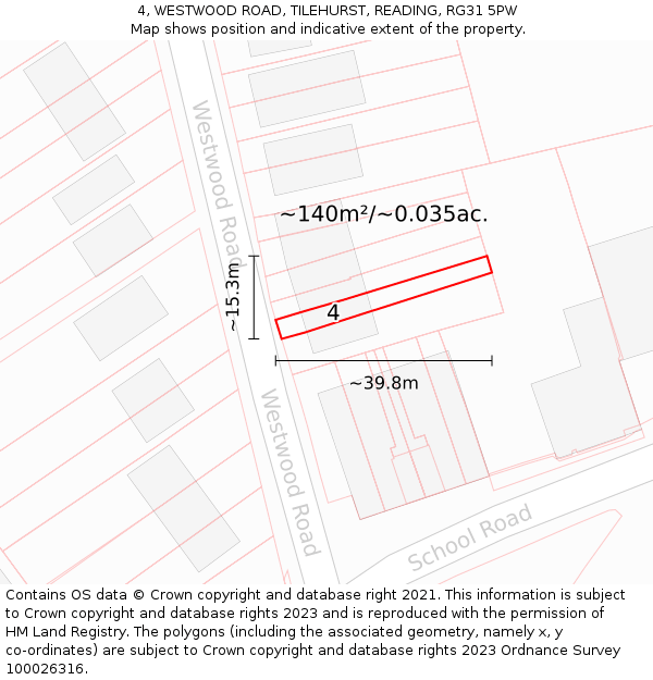 4, WESTWOOD ROAD, TILEHURST, READING, RG31 5PW: Plot and title map