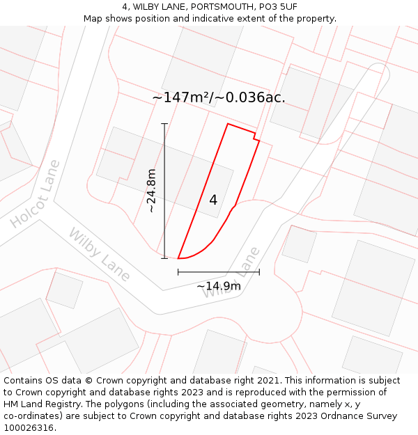 4, WILBY LANE, PORTSMOUTH, PO3 5UF: Plot and title map