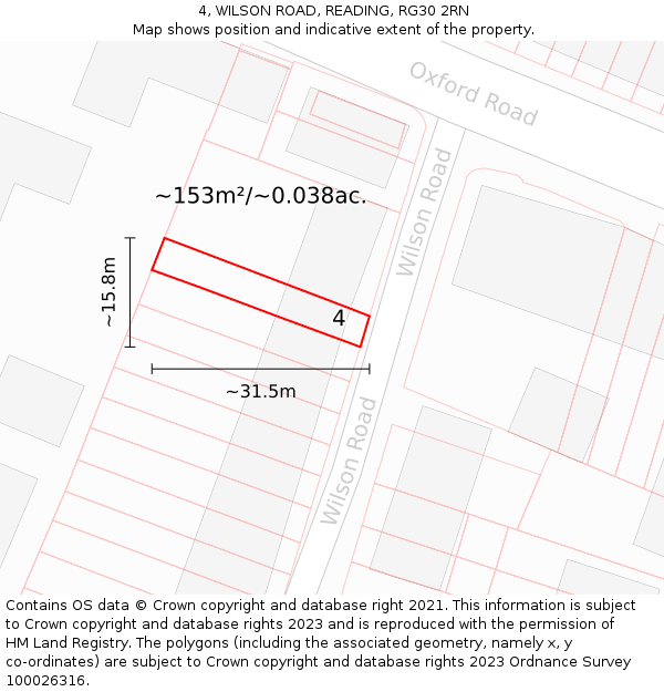 4, WILSON ROAD, READING, RG30 2RN: Plot and title map