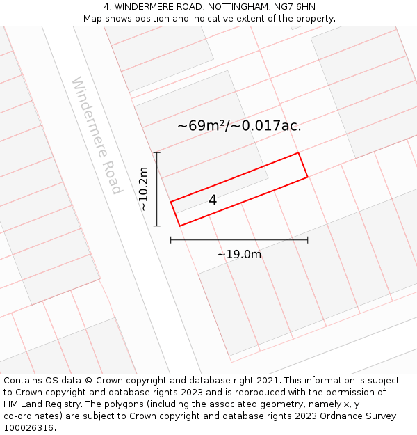 4, WINDERMERE ROAD, NOTTINGHAM, NG7 6HN: Plot and title map