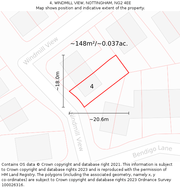 4, WINDMILL VIEW, NOTTINGHAM, NG2 4EE: Plot and title map