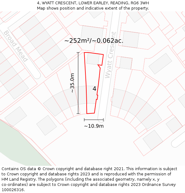 4, WYATT CRESCENT, LOWER EARLEY, READING, RG6 3WH: Plot and title map