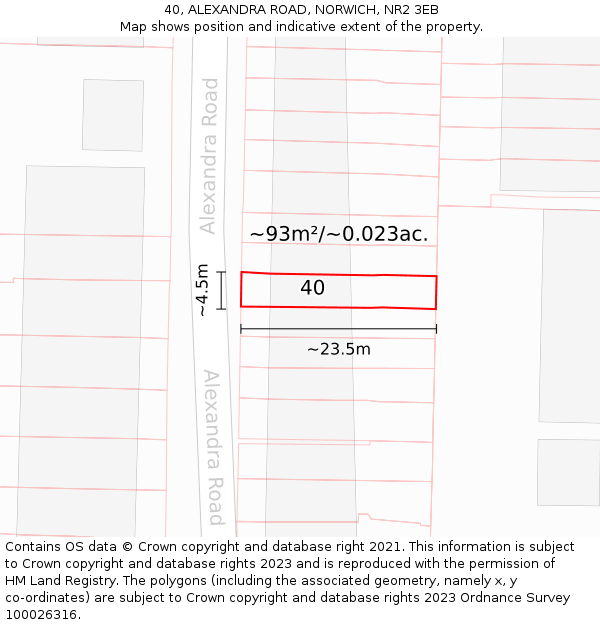 40, ALEXANDRA ROAD, NORWICH, NR2 3EB: Plot and title map