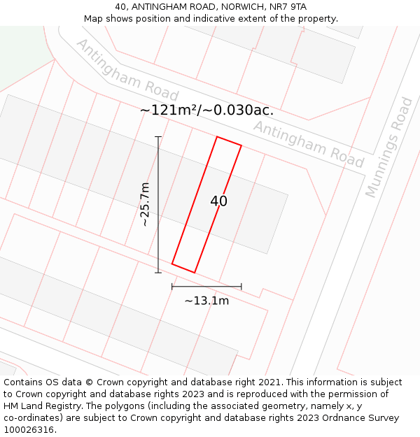 40, ANTINGHAM ROAD, NORWICH, NR7 9TA: Plot and title map