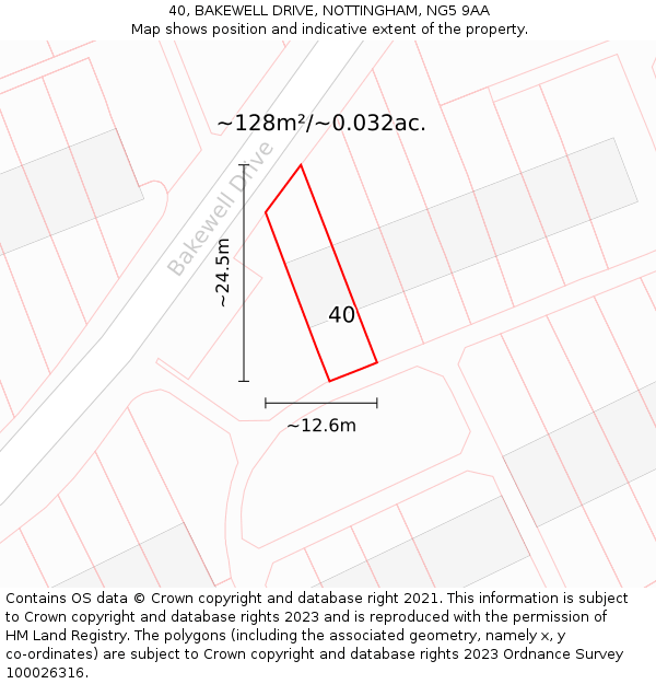 40, BAKEWELL DRIVE, NOTTINGHAM, NG5 9AA: Plot and title map