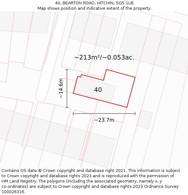 40, BEARTON ROAD, HITCHIN, SG5 1UE: Plot and title map