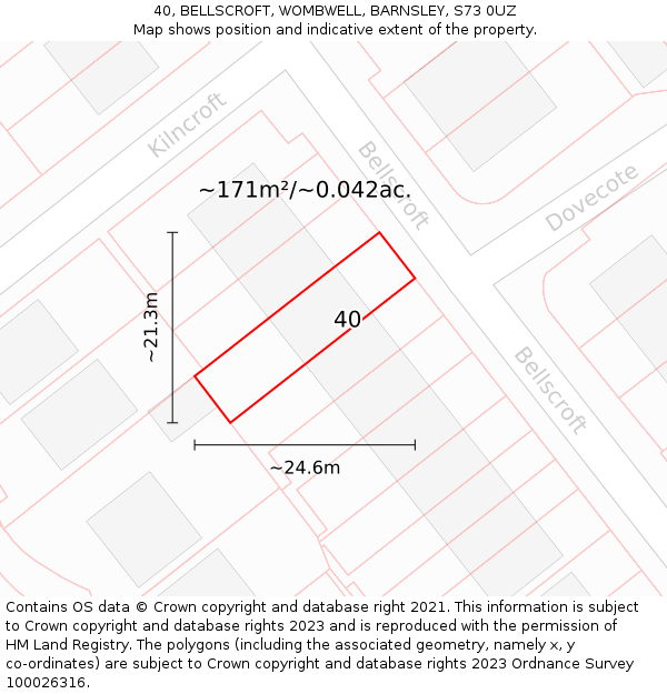 40, BELLSCROFT, WOMBWELL, BARNSLEY, S73 0UZ: Plot and title map