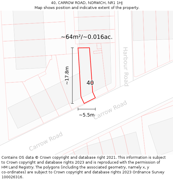 40, CARROW ROAD, NORWICH, NR1 1HJ: Plot and title map