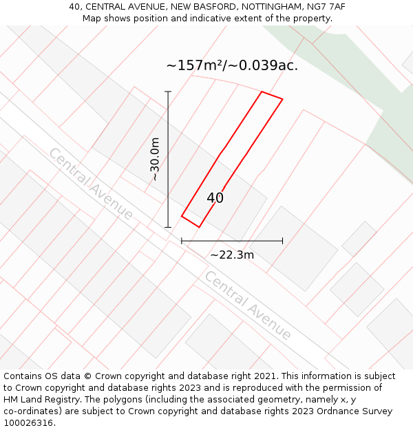 40, CENTRAL AVENUE, NEW BASFORD, NOTTINGHAM, NG7 7AF: Plot and title map
