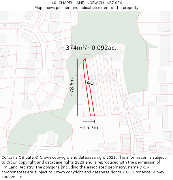 40, CHAPEL LANE, NORWICH, NR7 0EX: Plot and title map