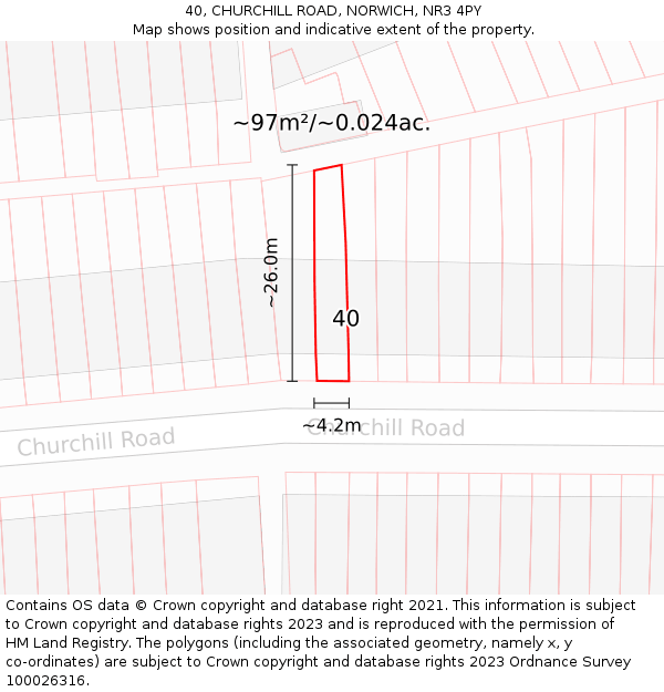 40, CHURCHILL ROAD, NORWICH, NR3 4PY: Plot and title map