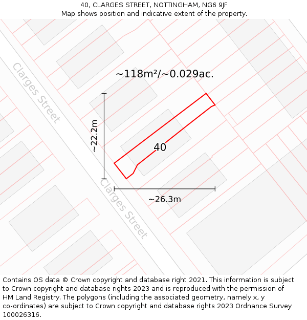 40, CLARGES STREET, NOTTINGHAM, NG6 9JF: Plot and title map
