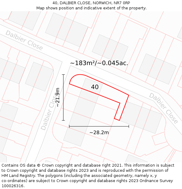40, DALBIER CLOSE, NORWICH, NR7 0RP: Plot and title map