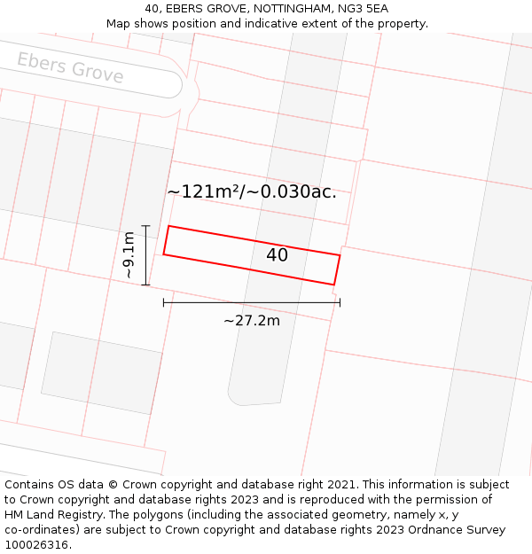 40, EBERS GROVE, NOTTINGHAM, NG3 5EA: Plot and title map