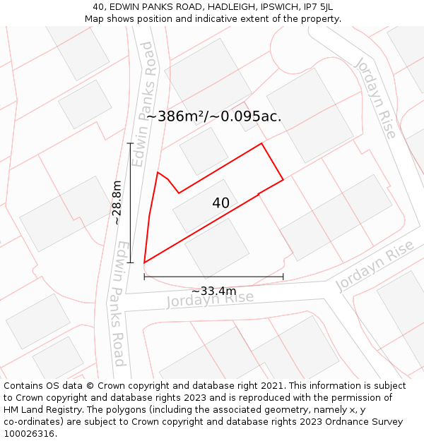 40, EDWIN PANKS ROAD, HADLEIGH, IPSWICH, IP7 5JL: Plot and title map