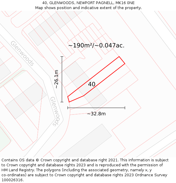 40, GLENWOODS, NEWPORT PAGNELL, MK16 0NE: Plot and title map