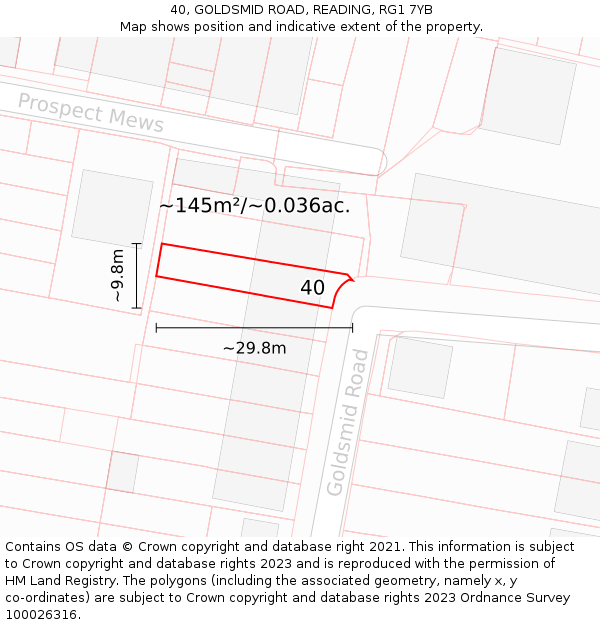 40, GOLDSMID ROAD, READING, RG1 7YB: Plot and title map