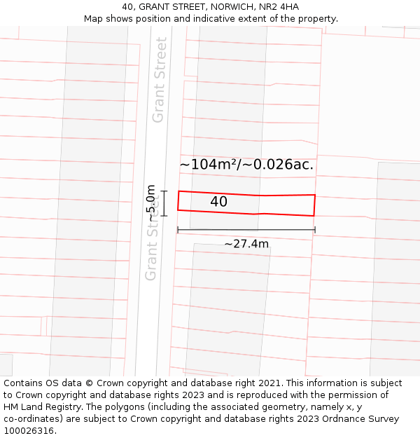 40, GRANT STREET, NORWICH, NR2 4HA: Plot and title map