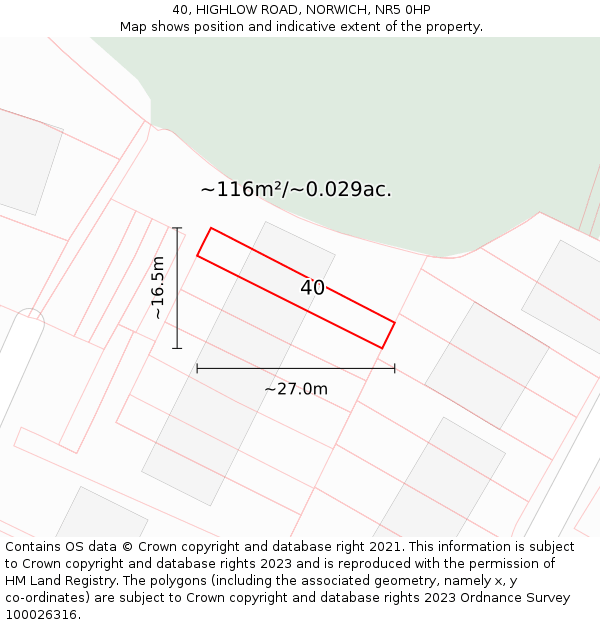 40, HIGHLOW ROAD, NORWICH, NR5 0HP: Plot and title map