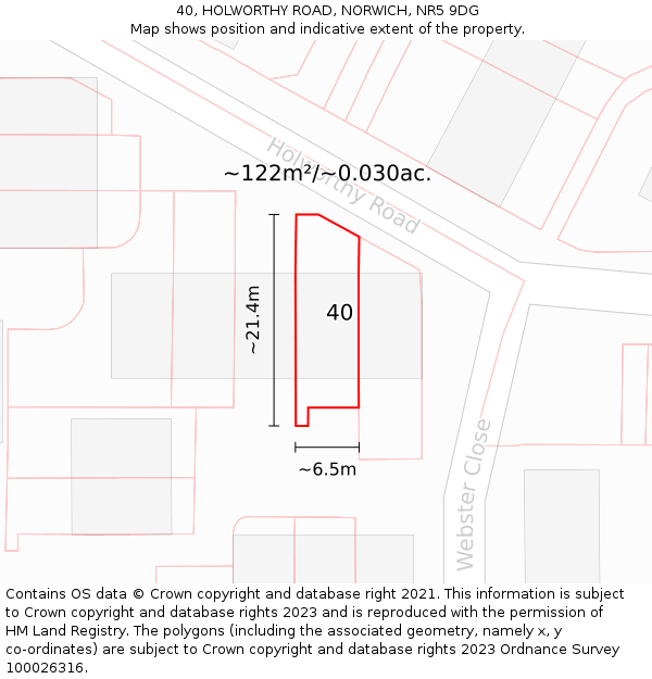 40, HOLWORTHY ROAD, NORWICH, NR5 9DG: Plot and title map