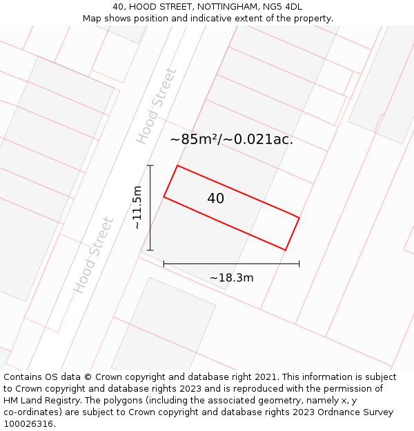 40, HOOD STREET, NOTTINGHAM, NG5 4DL: Plot and title map
