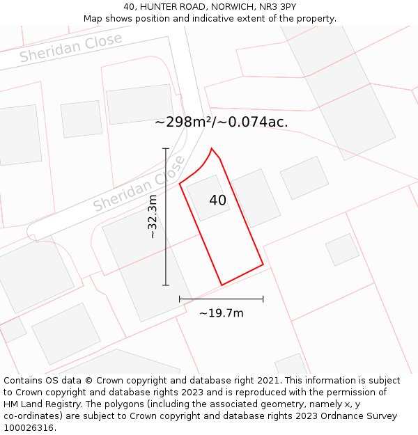 40, HUNTER ROAD, NORWICH, NR3 3PY: Plot and title map