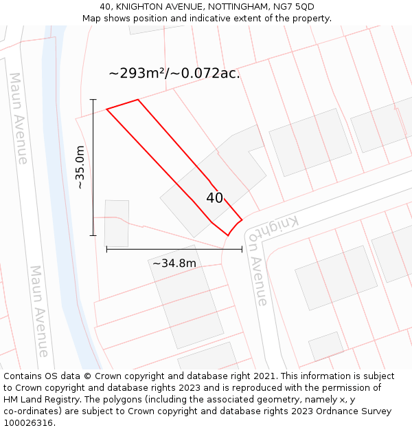 40, KNIGHTON AVENUE, NOTTINGHAM, NG7 5QD: Plot and title map