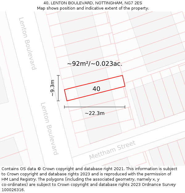 40, LENTON BOULEVARD, NOTTINGHAM, NG7 2ES: Plot and title map