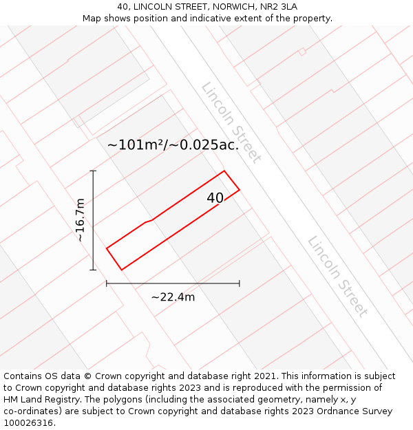 40, LINCOLN STREET, NORWICH, NR2 3LA: Plot and title map