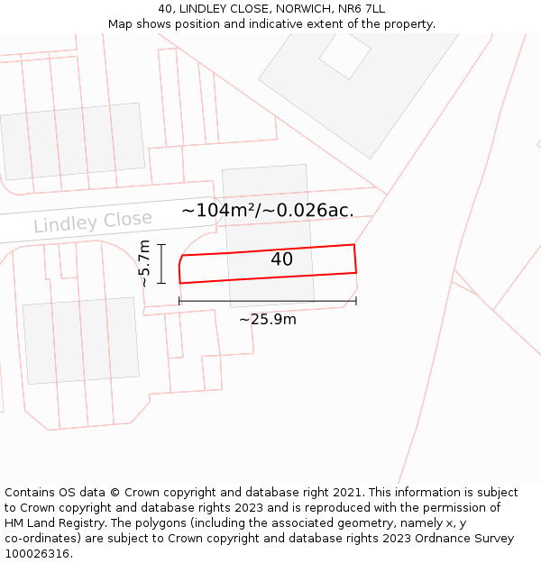40, LINDLEY CLOSE, NORWICH, NR6 7LL: Plot and title map