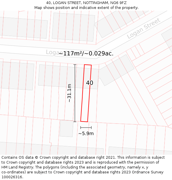 40, LOGAN STREET, NOTTINGHAM, NG6 9FZ: Plot and title map