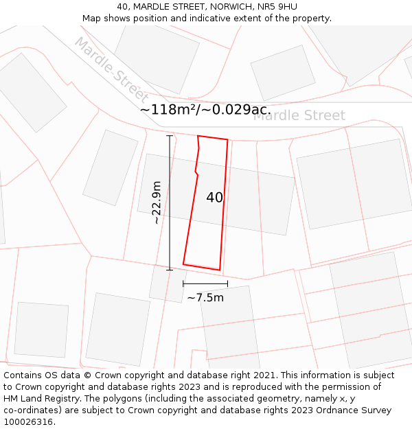40, MARDLE STREET, NORWICH, NR5 9HU: Plot and title map