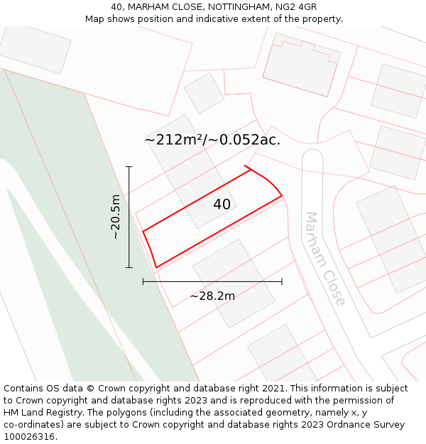 40, MARHAM CLOSE, NOTTINGHAM, NG2 4GR: Plot and title map