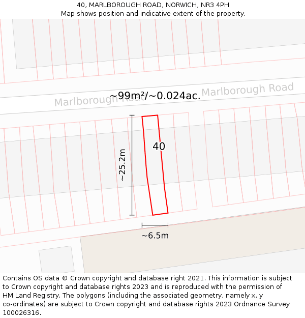 40, MARLBOROUGH ROAD, NORWICH, NR3 4PH: Plot and title map