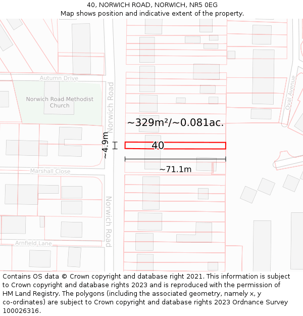 40, NORWICH ROAD, NORWICH, NR5 0EG: Plot and title map